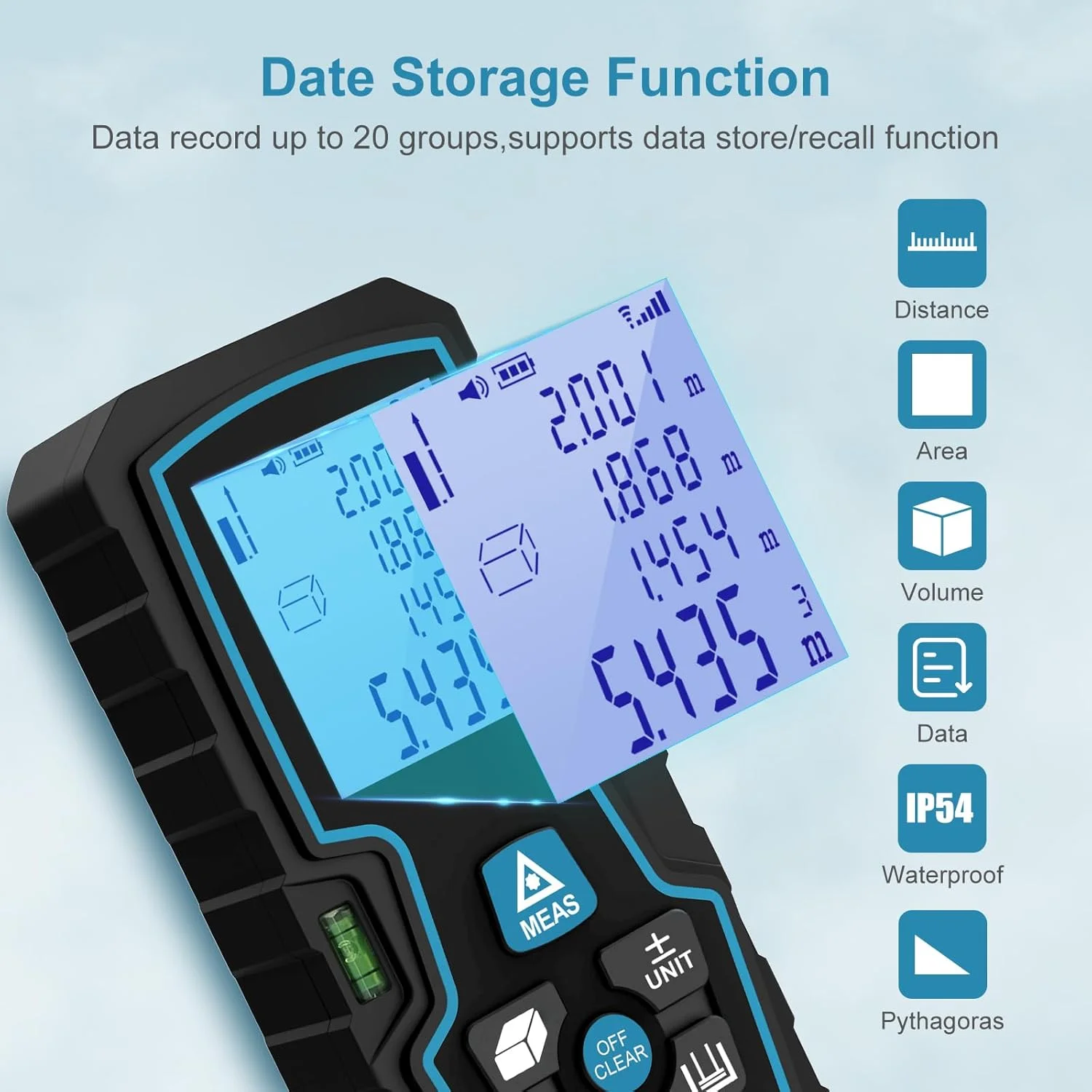 فاصله یاب لیزری دیجیتال قابل حمل STANEW، ابزار اندازه گیری لیزری با 2 تراز حبابی، اندازه گیری طول/مساحت/حجم، با نور پس زمینه LCD، 2 عدد باتری، IP54 فاصله یاب لیزری دیجیتال قابل حمل STANEW، ابزار اندازه گیری لیزری با 2 تراز حبابی، اندازه گیری طول/مساحت/حجم، با نور پس زمینه LCD، 2 عدد باتری، IP54