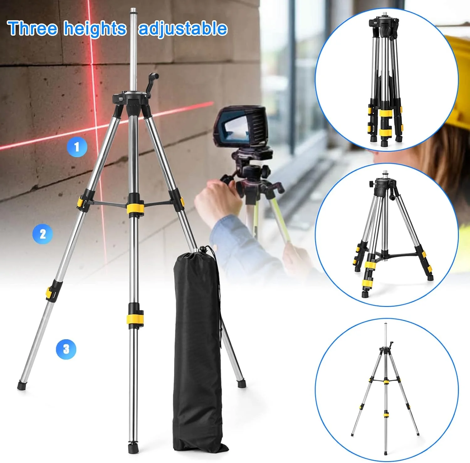 پایه سه پایه استیل 1.2 متری ایکام با قابلیت تنظیم ارتفاع برای تراز لیزری به همراه تراز حبابی پایه سه پایه استیل 1.2 متری ایکام با قابلیت تنظیم ارتفاع برای تراز لیزری به همراه تراز حبابی