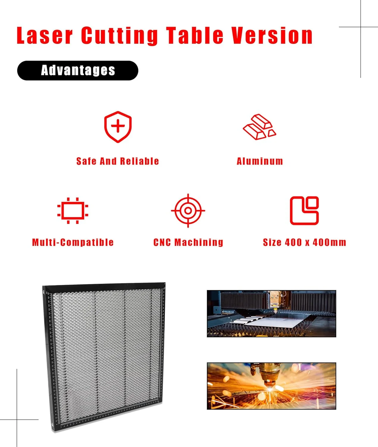 صفحه لانه زنبوری لیزری، صفحه کار آلومینیومی برش لیزری لانه زنبوری، 400mm x 400mm سازگار با دستگاه های حکاکی لیزری CO2 یا دیود DIY، مناسب برای محافظت از میز کار صفحه لانه زنبوری لیزری، صفحه کار آلومینیومی برش لیزری لانه زنبوری، 400mm x 400mm سازگار با دستگاه های حکاکی لیزری CO2 یا دیود DIY، مناسب برای محافظت از میز کار