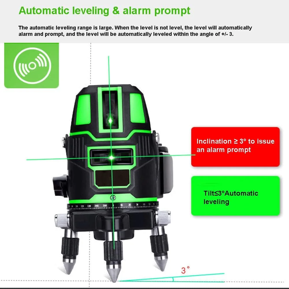 تراز لیزری چند خطی با نور سبز، خودتراز، پایه چرخان 360 درجه، دارای جعبه حمل سخت، تراز لیزری نور سبز مادون قرمز، تراز خطی اتوماتیک، 5 خط تراز لیزری چند خطی با نور سبز، خودتراز، پایه چرخان 360 درجه، دارای جعبه حمل سخت، تراز لیزری نور سبز مادون قرمز، تراز خطی اتوماتیک، 5 خط