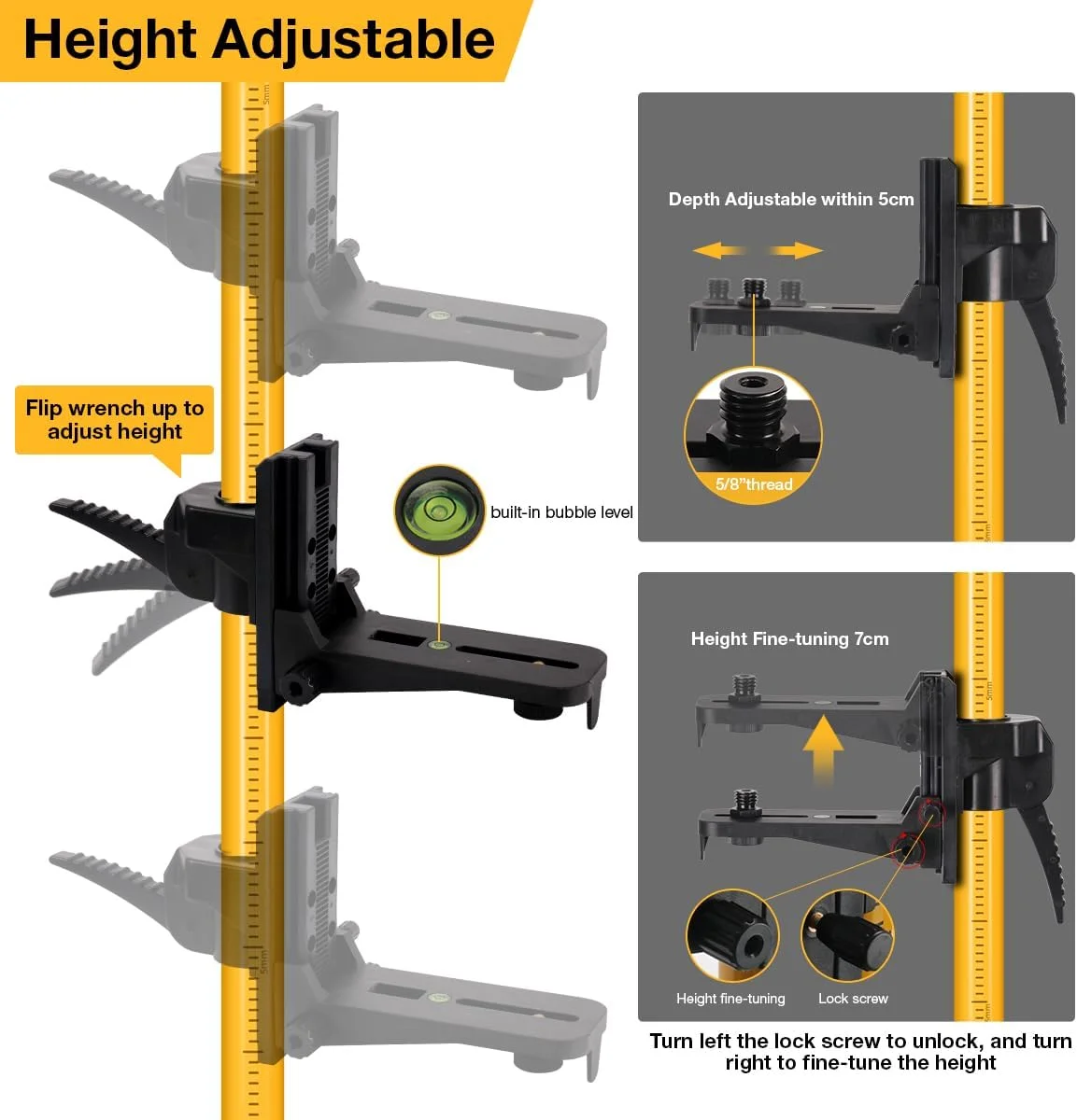 میله تراز لیزری MOETER با پایه قابل تنظیم رزوه 5/8 و 1/4 اینچ، میله سه پایه تلسکوپی 3.7 متری با سه پایه برای لیزرهای چرخشی و خطی (میله MET-SP6 با سه پایه) میله تراز لیزری MOETER با پایه قابل تنظیم رزوه 5/8 و 1/4 اینچ، میله سه پایه تلسکوپی 3.7 متری با سه پایه برای لیزرهای چرخشی و خطی (میله MET-SP6 با سه پایه)