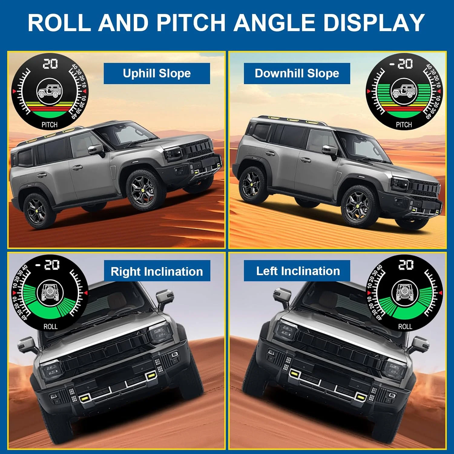 شیب سنج دیجیتال GPS خودرو Azonee، شیب سنج خودرو برای رانندگی خارج از جاده، شیب سنج چند منظوره دیجیتال داشبورد، ارتقاء سطح شیب سنج HUD خودرو برای خواندن آسان رول و پیچ