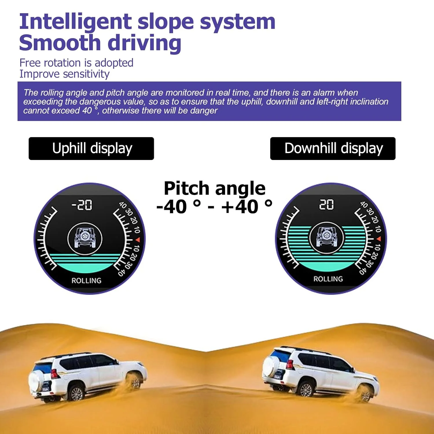 شیب سنج خودرو، شیب/زاویه سنج جهانی، مانیتورینگ لحظه ای موقعیت یابی ماهواره ای با هشدارهای آلارم، شیب سنج زاویه ای GPS برای خودروهای آفرود و SUV