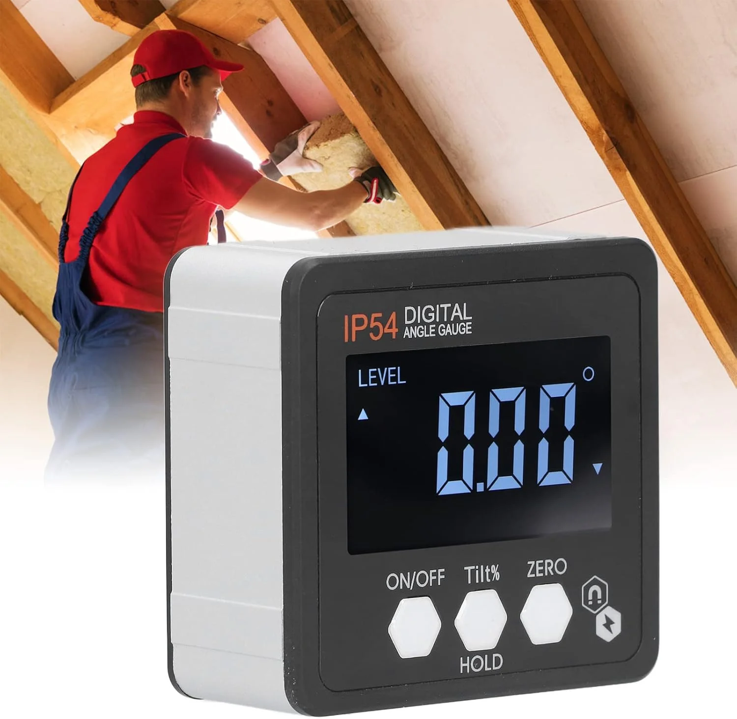 شیب سنج دیجیتال 360 درجه با پایه مغناطیسی، دقت 0.05 درجه، صفحه نمایش LCD، ضد آب IP54 برای نجاری، ساخت و ساز، خودرو