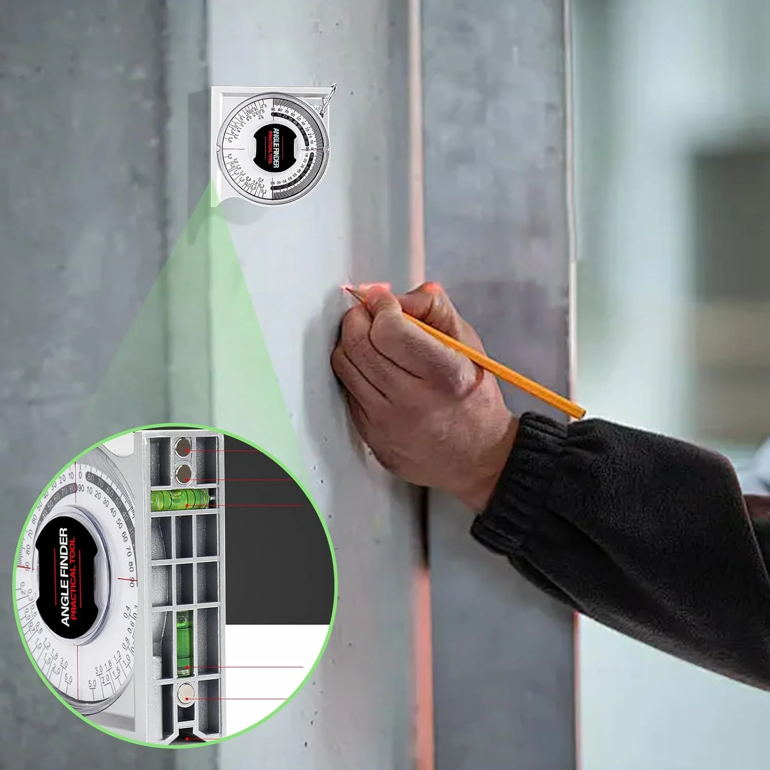 شیب سنج زاویه ای - تراز زاویه ای مغناطیسی نجاری | ابزار دقیق اندازه گیری شیب برای پروژه های مهندسی، نجاری، بهبود خانه و مبلمان