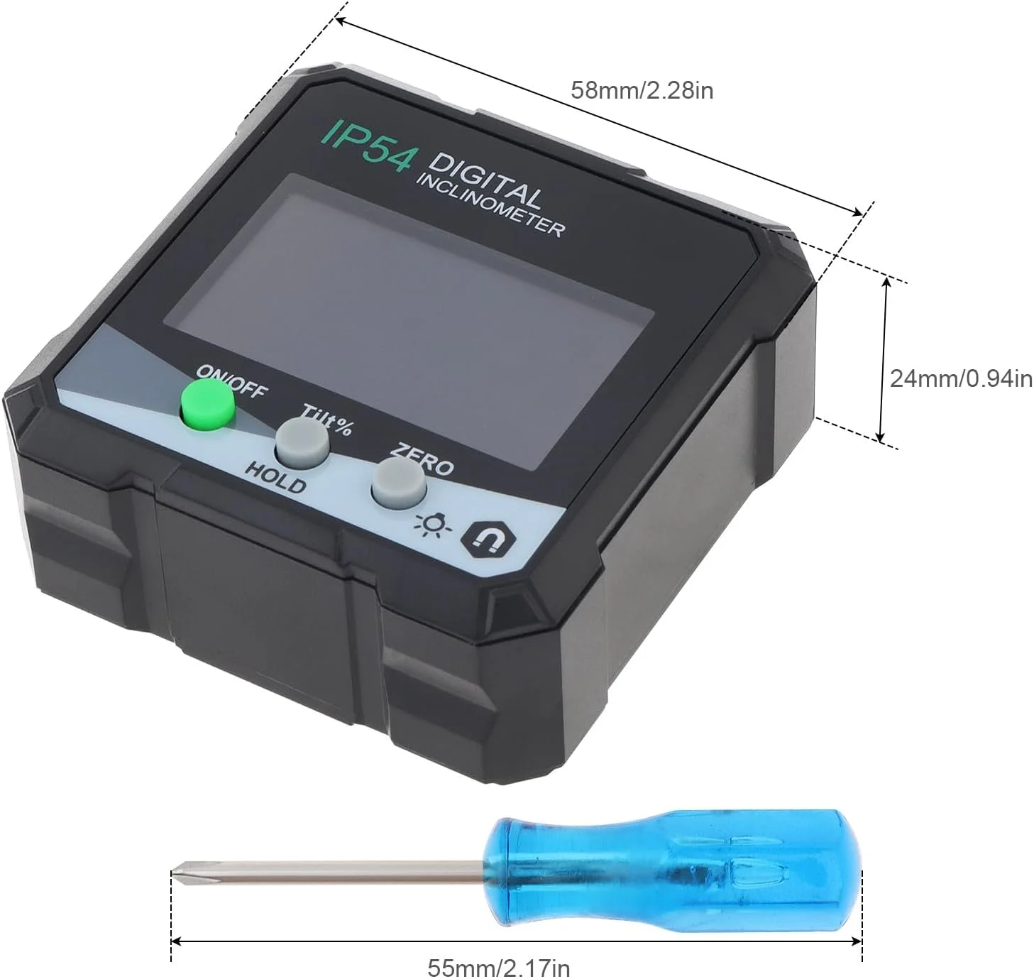 شیب سنج دیجیتال Smgda، تراز زاویه ای مغناطیسی با باتری AAA و پیچ گوشتی برای نجاری، اره میزی، ساخت و ساز با پایه مغناطیسی و نور پس زمینه