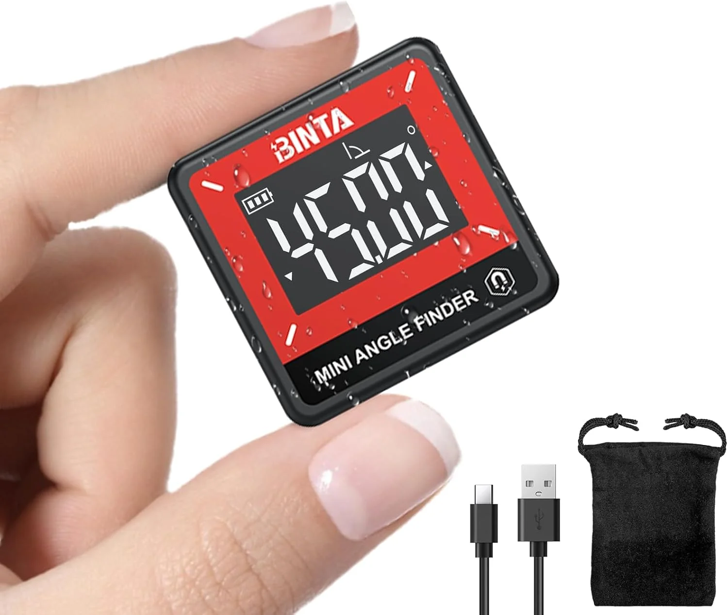 زاویه یاب دیجیتال BINTA، تراز شیب سنج قابل حمل با پایه مغناطیسی، نور پس زمینه IP54 قابل شارژ، تراز دیجیتال مغناطیسی برای نجاری و تنظیم زاویه اره میزی/زاویه بر