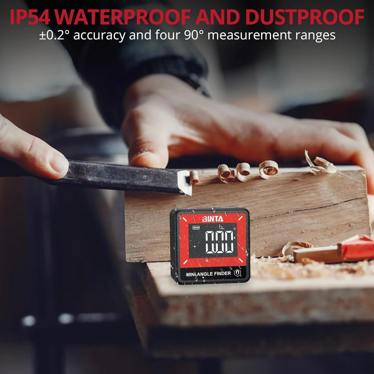 زاویه یاب دیجیتال BINTA، تراز شیب سنج قابل حمل با پایه مغناطیسی، نور پس زمینه IP54 قابل شارژ، تراز دیجیتال مغناطیسی برای نجاری و تنظیم زاویه اره میزی/زاویه بر