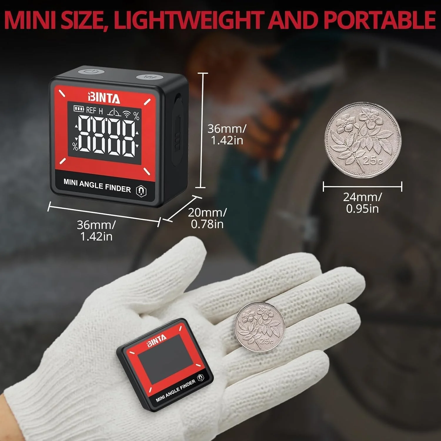 زاویه یاب دیجیتال BINTA، تراز شیب سنج قابل حمل با پایه مغناطیسی، نور پس زمینه IP54 قابل شارژ، تراز دیجیتال مغناطیسی برای نجاری و تنظیم زاویه اره میزی/زاویه بر