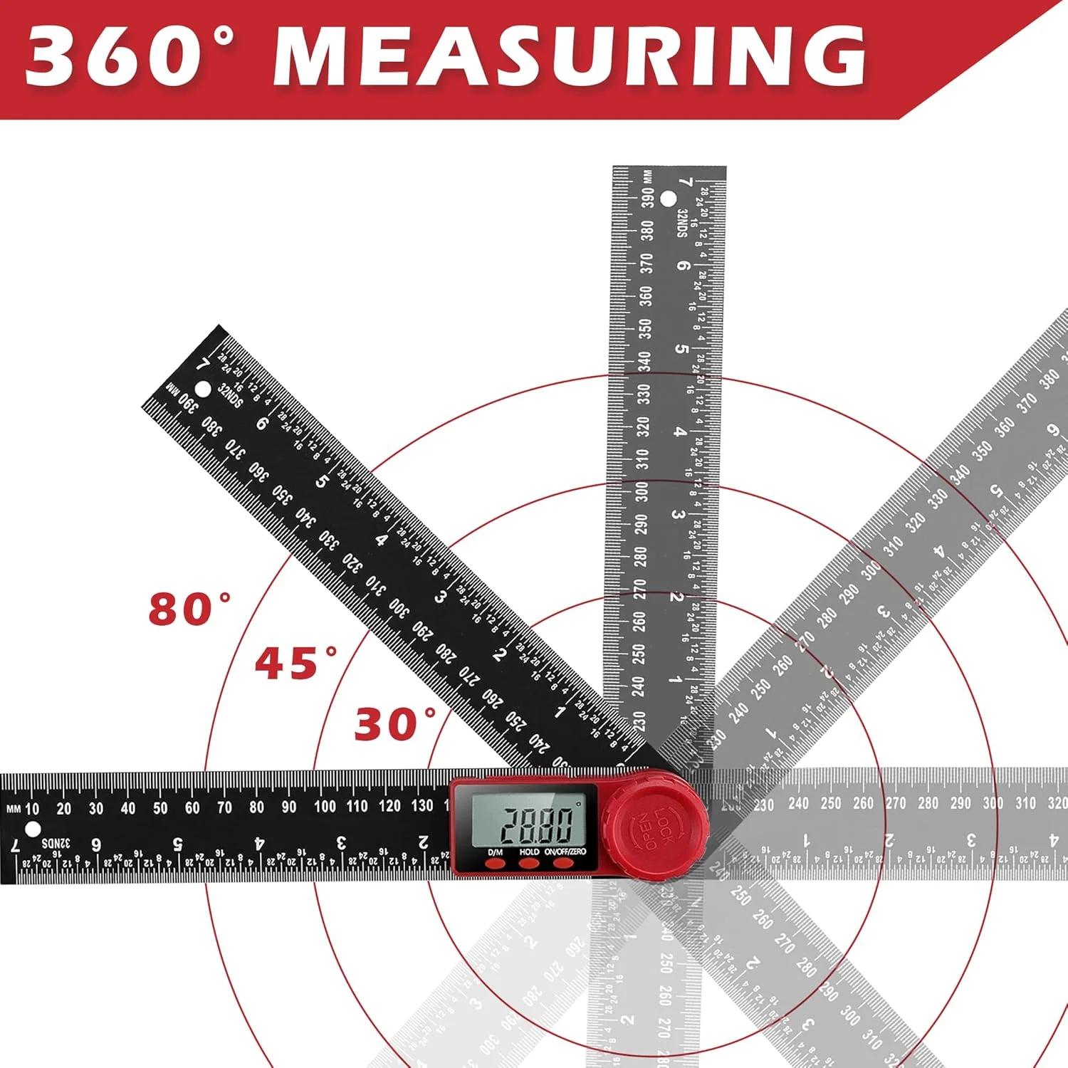 زاویه یاب دیجیتال با صفحه نمایش LCD، 200 میلی متر / 7 اینچ، ابزار اندازه گیری زاویه برای ساخت و ساز (مشکی)