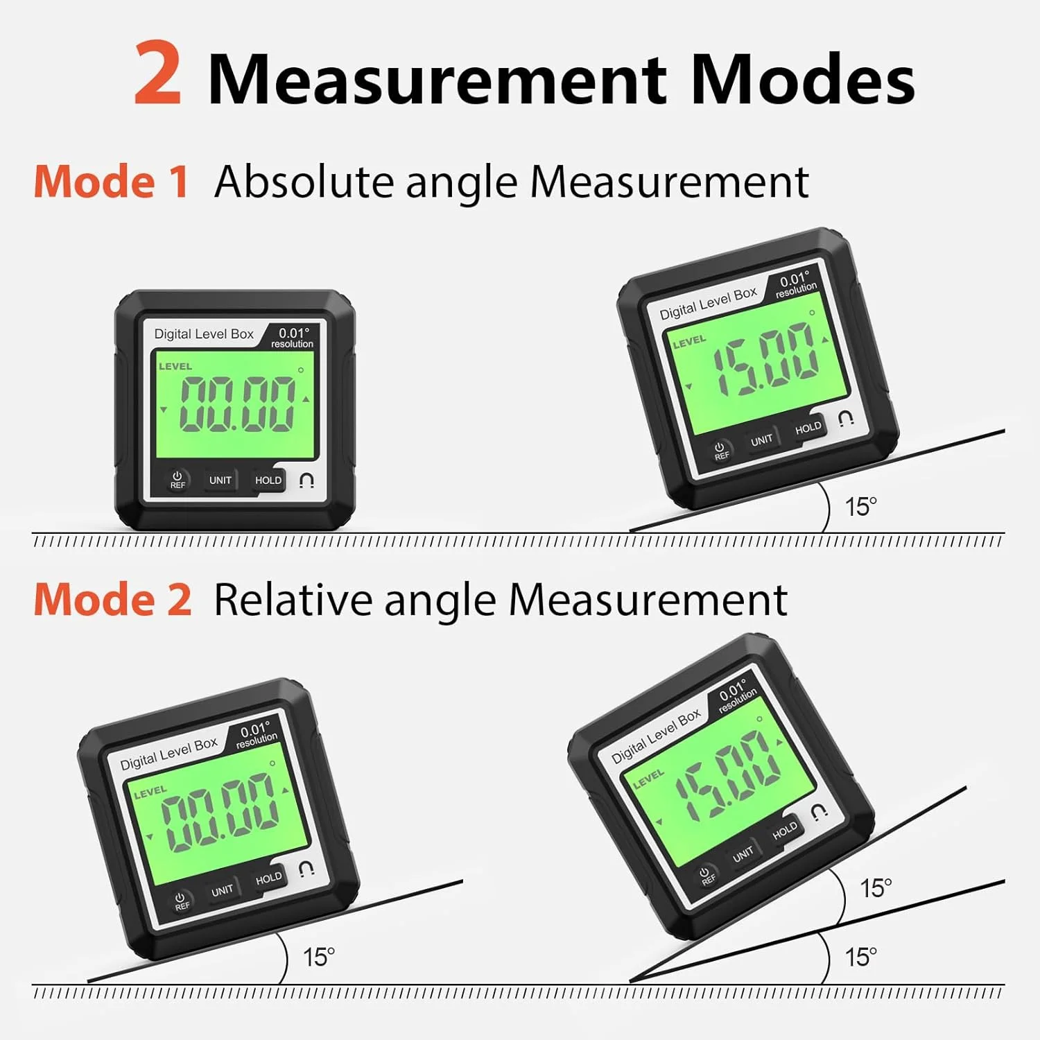 زاویه یاب دیجیتال با نور پس زمینه LCD، شیب سنج مغناطیسی، جعبه تراز، ابزار اندازه گیری زاویه قابل حمل، زاویه سنج با باتری برای نجاری و ساختمان