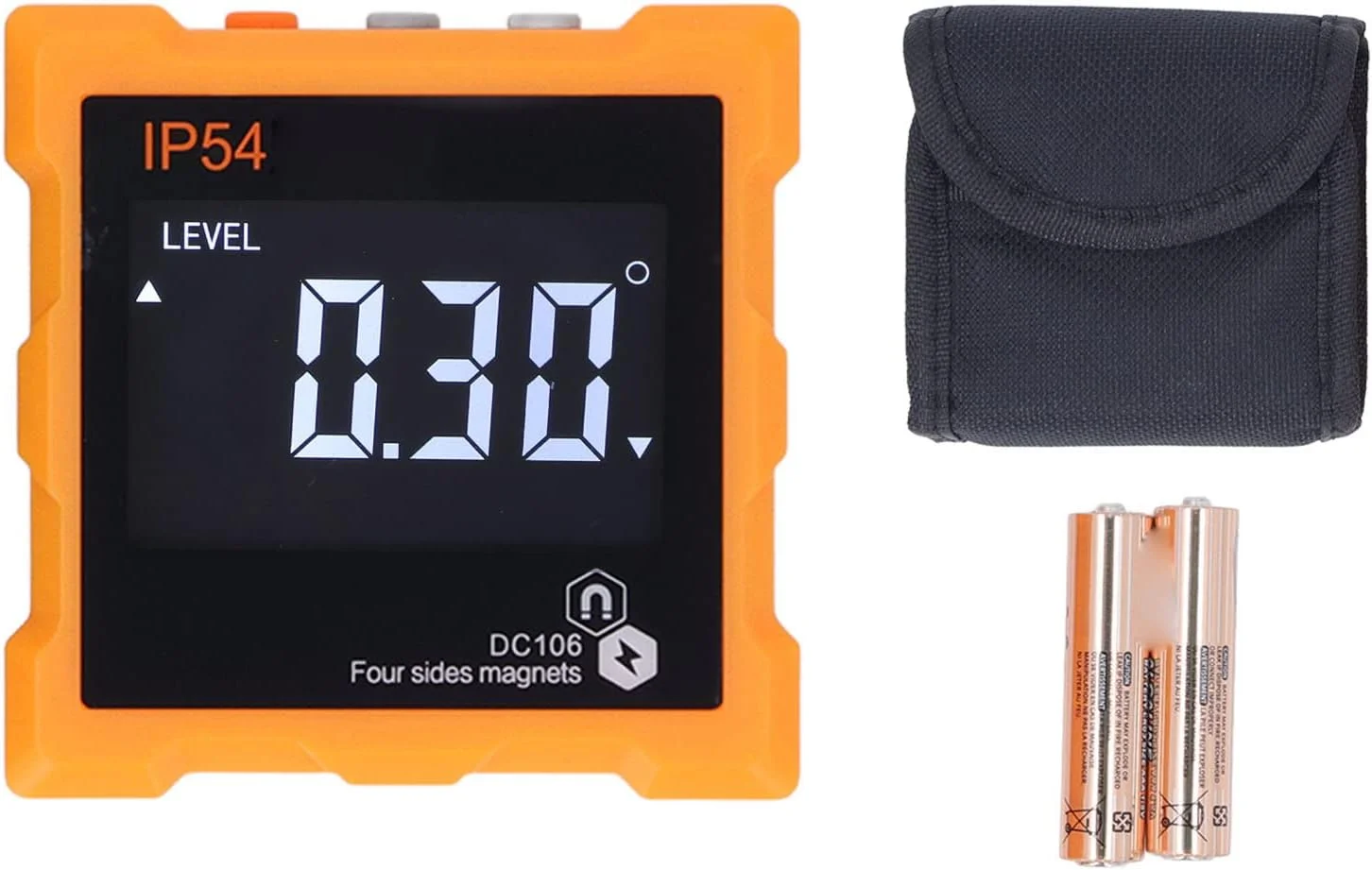 زاویه یاب دیجیتال Fyearfly، زاویه سنج، نمایشگر LCD دیجیتال 4 x 90 درجه، زاویه یاب مغناطیسی قوی 4 طرفه، شیب سنج، 360 درجه، 1300 میلی آمپر ساعت (نارنجی)