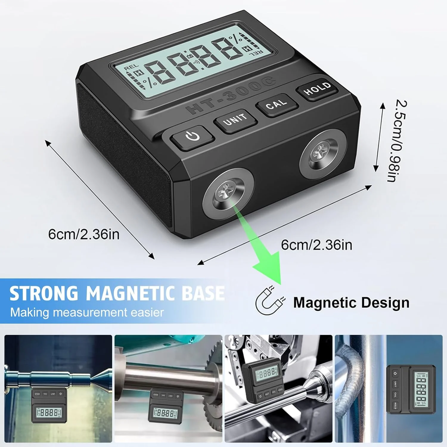 شیب سنج دیجیتال RESOME، زاویه یاب مغناطیسی با پایه مغناطیسی و صفحه نمایش LCD با نور پس زمینه، ابزار اندازه گیری زاویه برای نجاری، اره میزی و ساخت و ساز (مشکی)