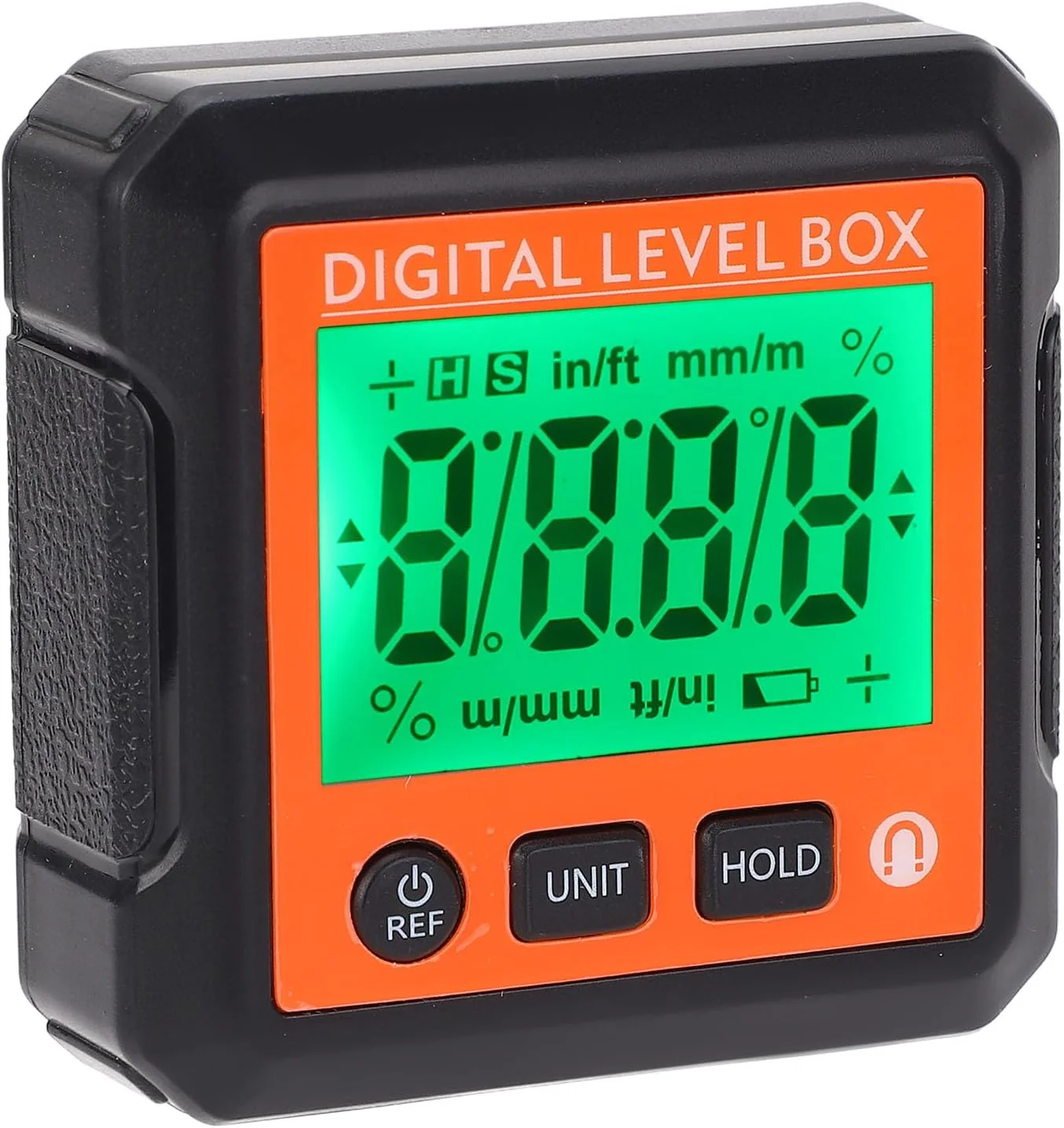 شیب سنج دیجیتال نمایشگر، جعبه تراز جیبی و زاویه یاب، تراز دیجیتال الکترونیکی 4x90 درجه با طراحی قابل شارژ، برای (نارنجی، اندازه باز شدن: