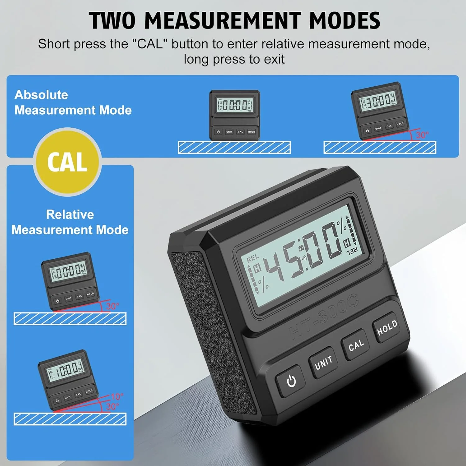 شیب سنج دیجیتال RESOME، زاویه یاب مغناطیسی با پایه مغناطیسی و صفحه نمایش LCD با نور پس زمینه، ابزار اندازه گیری زاویه برای نجاری، اره میزی و ساخت و ساز (مشکی)