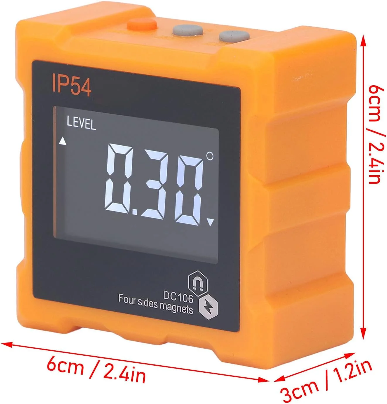 زاویه یاب دیجیتال Fyearfly، زاویه سنج، نمایشگر LCD دیجیتال 4 x 90 درجه، زاویه یاب مغناطیسی قوی 4 طرفه، شیب سنج، 360 درجه، 1300 میلی آمپر ساعت (نارنجی)