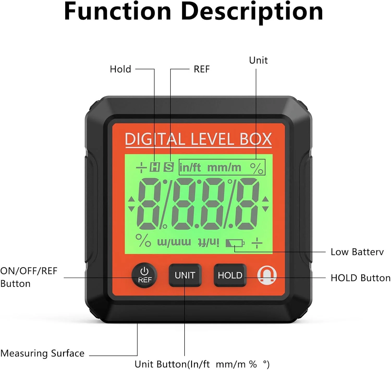 جعبه تراز دیجیتال POENVFPO، زاویه سنج مغناطیسی قابل حمل با دقت بالا برای کارگاه نجاری و ساختمان (4)