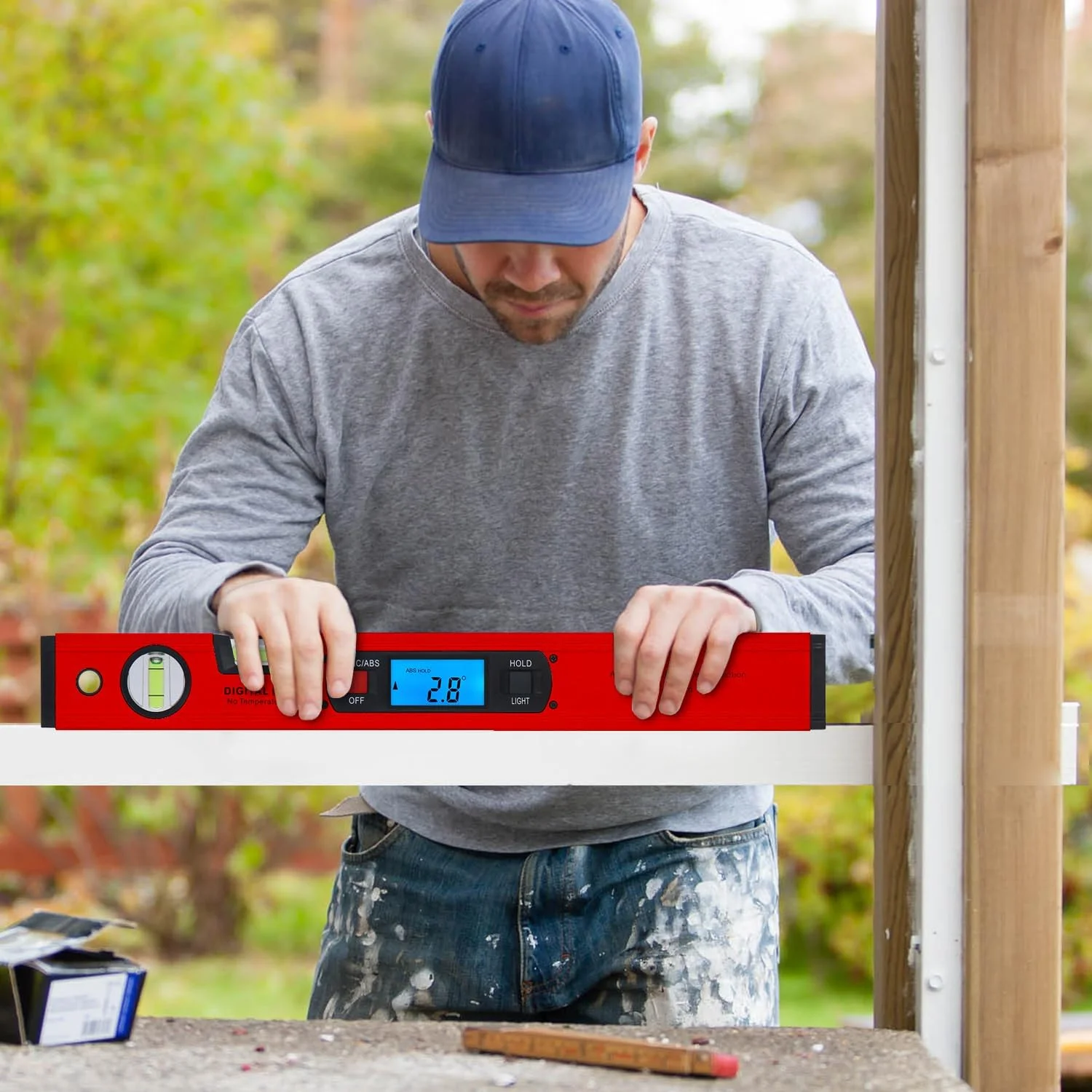 تراز دیجیتال و زاویه یاب 16 اینچی RISEPRO، تراز اژدری، شیب سنج، پایه مغناطیسی با نور پس زمینه قرمز