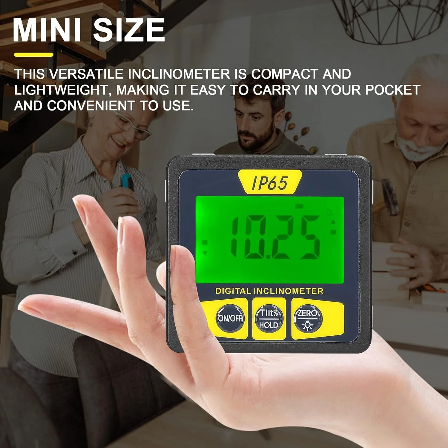 تراز دیجیتال ضد آب Fawoonu و زاویه سنج چند منظوره ضد گرد و غبار مینی شیب سنج صفحه نمایش LCD با نور پس زمینه، شیب سنج ضد آب و ضد گرد و غبار IP65