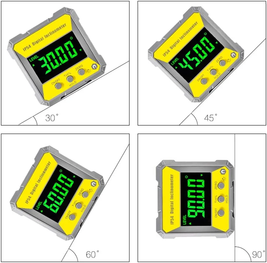 زاویه سنج دیجیتال ال سی دی 4 x 90 درجه Domary، شیب سنج مغناطیسی با دقت 0.2 درجه، جعبه تراز یاب زاویه ای IP54، ابزار تراز الکتریکی برای ماشین آلات نجاری و تعمیر خودرو