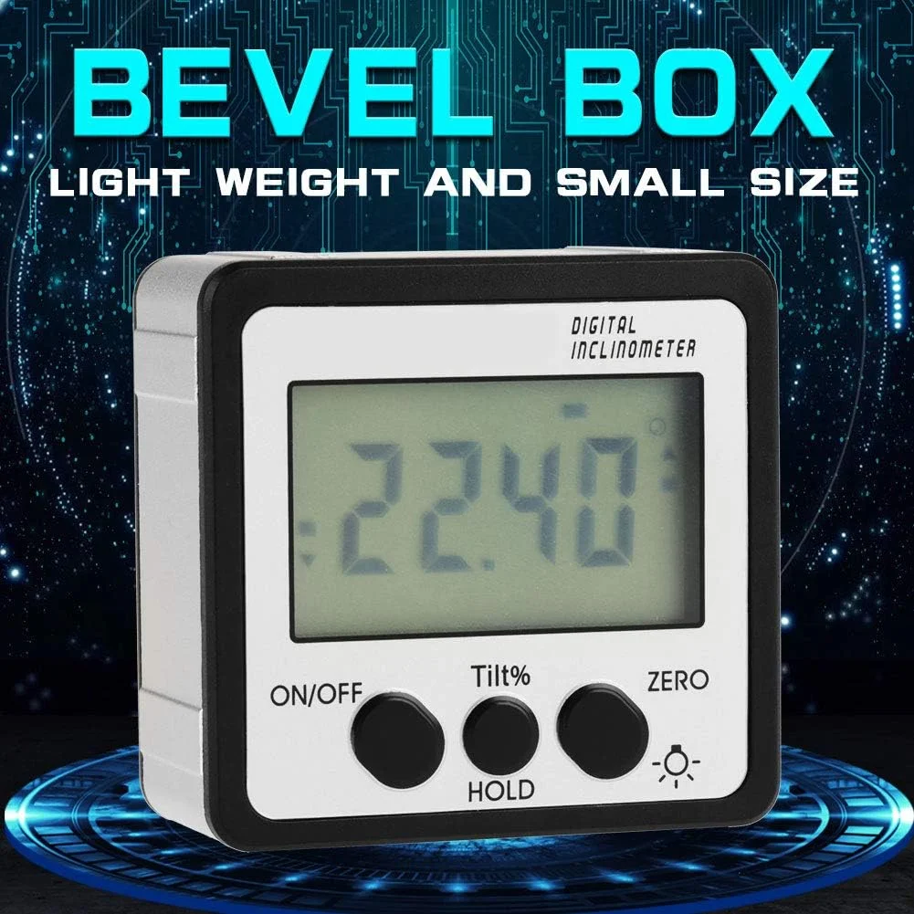 شیب سنج دیجیتال Eujgoov، زاویه یاب با نور پس زمینه LCD و پایه مغناطیسی، 4 x 90° (نقره ای)
