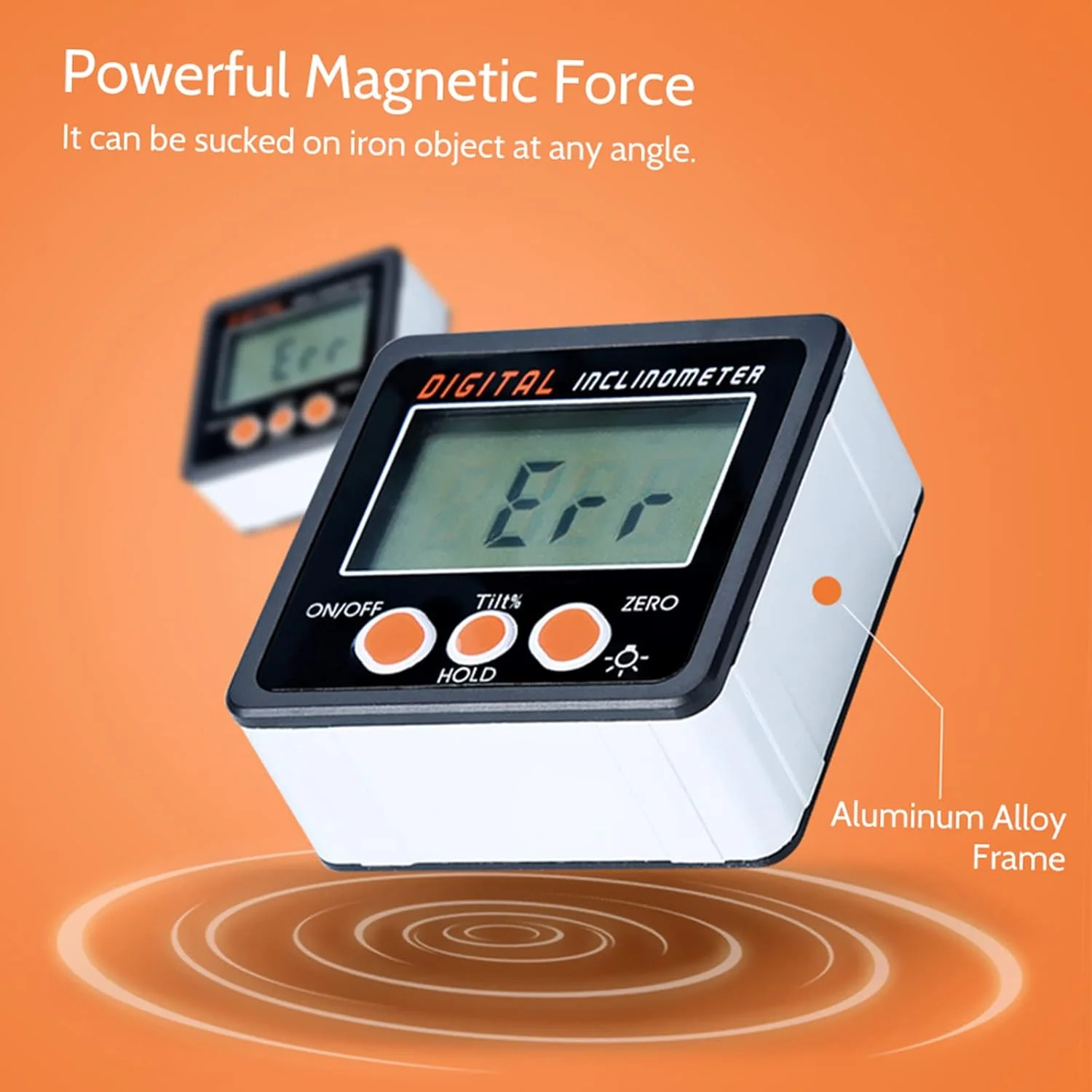 شیب سنج دیجیتال 0-360 درجه، جعبه زاویه سنج دیجیتال با پوسته آلیاژ آلومینیوم و پایه آهنربایی