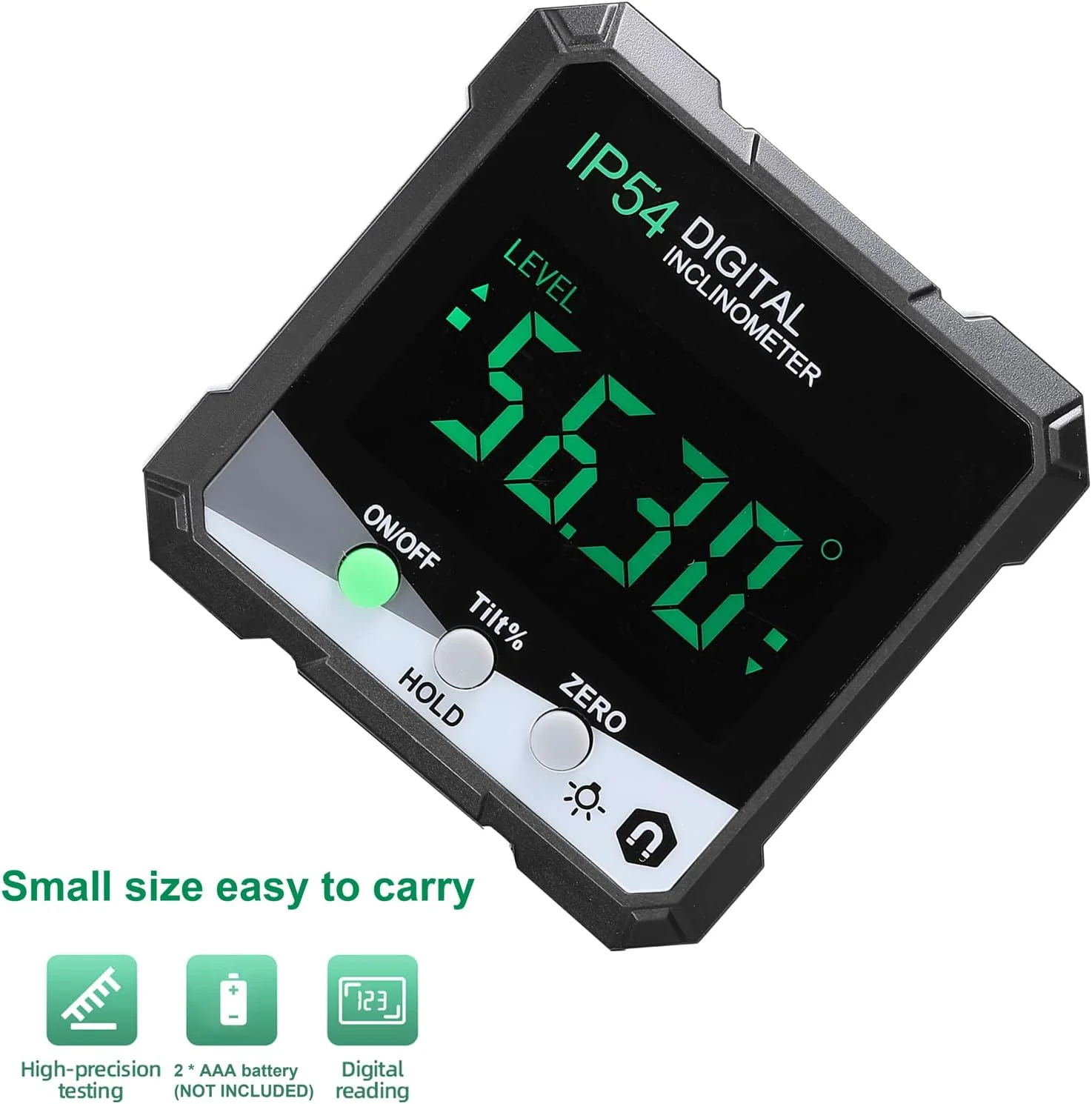 شیب سنج دیجیتال قابل حمل Labymos IP54 با نور پس زمینه LCD، زاویه سنج دیجیتال، ترازوی شیب، زاویه سنج دیجیتال تک طرفه، زاویه سنج چند منظوره، حالت اندازه گیری مطلق نسبی، نگهدارنده داده