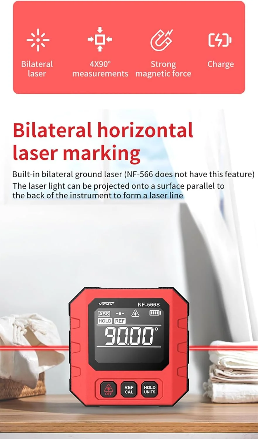 شیب سنج دیجیتال قابل حمل Labymos 4 * 90 درجه، ترازوی دیجیتال با نور پس زمینه، خط کش زاویه دیجیتال پنج طرفه با عملکرد نگه داشتن داده