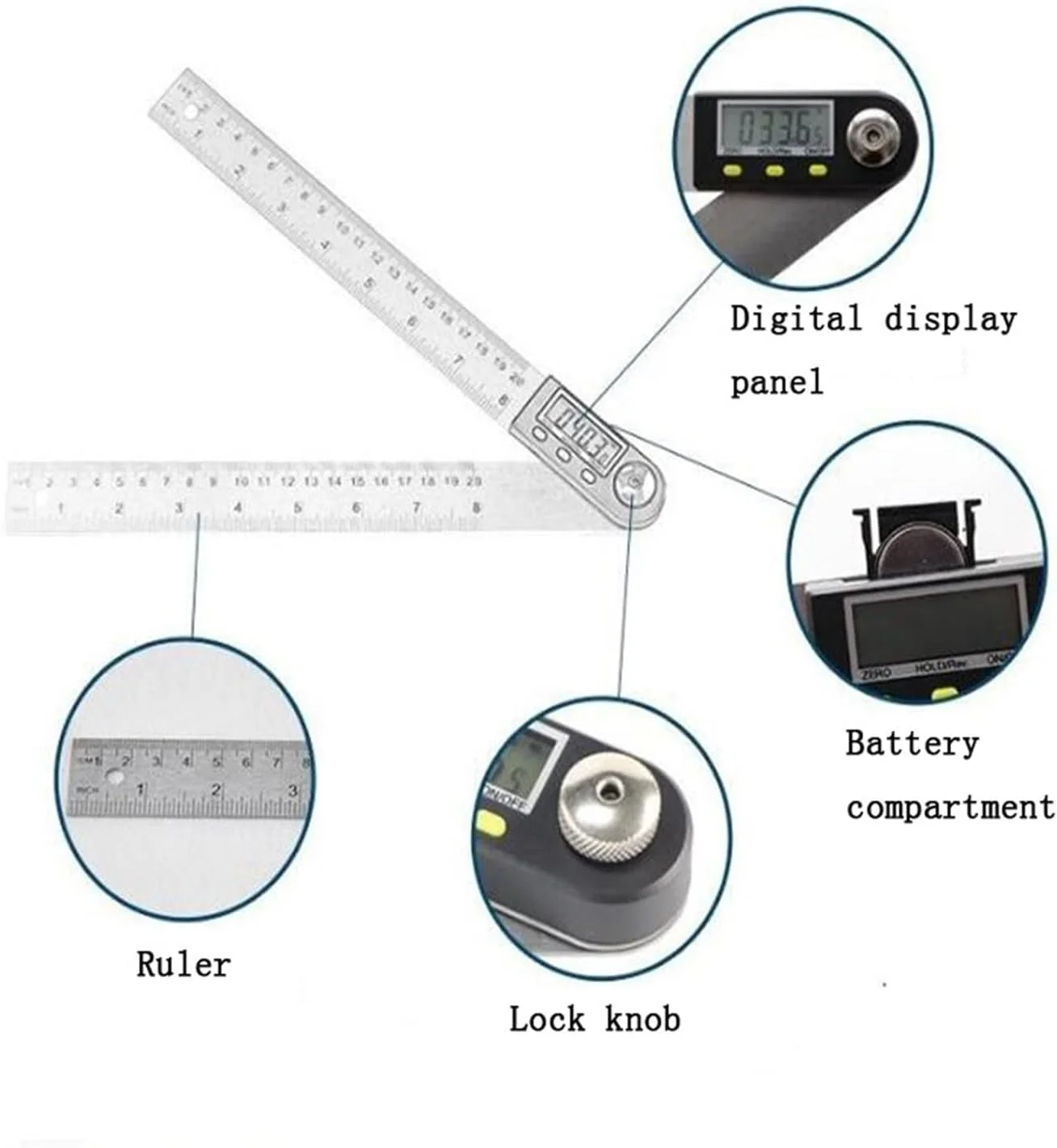 زاویه سنج دیجیتال 200 میلی متری، ابزار اندازه گیری شیب سنج، گونیا، تراز، خط کش زاویه فولاد ضد زنگ الکترونیکی (رنگ: 200 میلی متر)