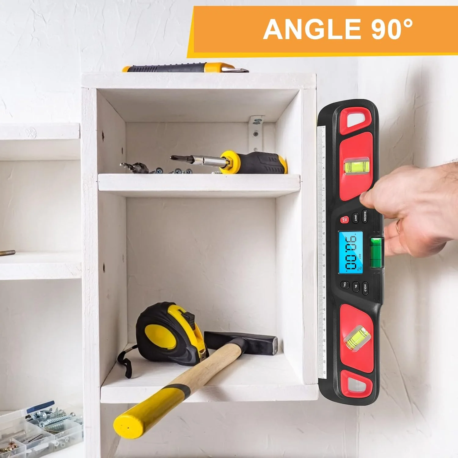 تراز دیجیتال اژدری زاویه سنج مغناطیسی محدوده اندازه گیری 4x90 درجه شیب سنج الکترونیکی تراز الکترونیکی با آهنربا خط کش تست شیب