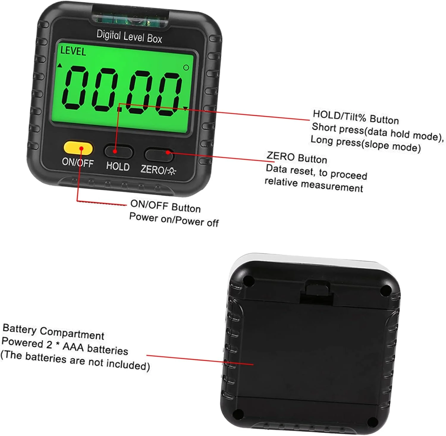 زاویه یاب دیجیتال 360 درجه، ترازوی شیب سنج دیجیتال کوچک، جعبه تراز الکترونیکی مکعبی زاویه ای مغناطیسی با صفحه نمایش LCD و حباب افقی برای ساخت و ساز، تعمیر خودرو