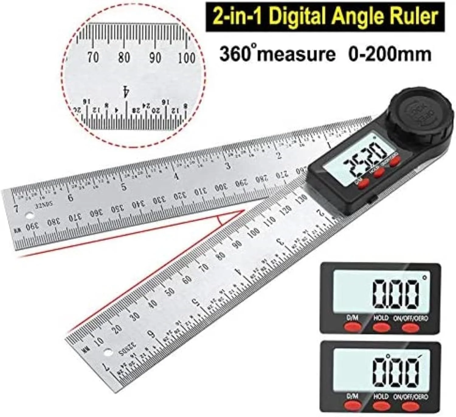 زاویه سنج دیجیتال وی شنگ، خط کش زاویه 200 میلی متر، 8 اینچ، زاویه یاب، استیل ضد زنگ، گونیومتر 360 درجه، شیب سنج