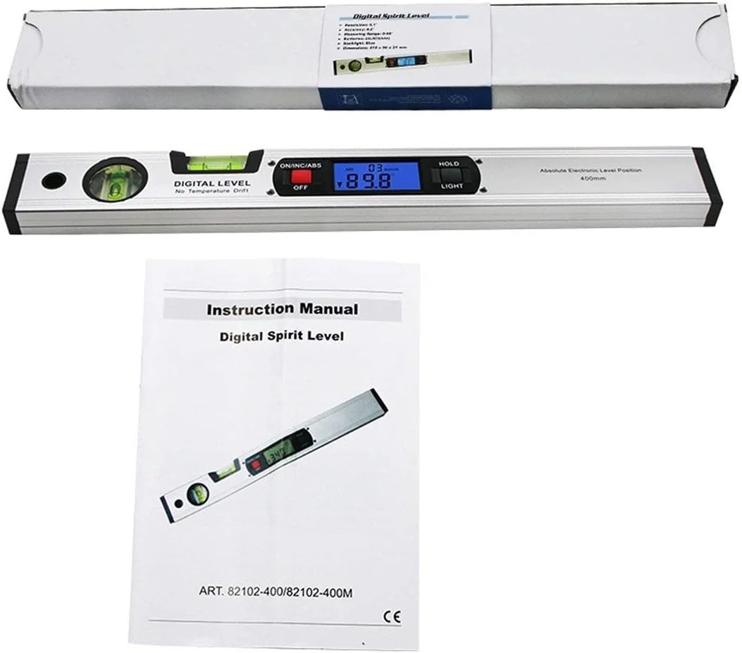 تراز دیجیتال، زاویه یاب دیجیتال 360 درجه، شیب سنج، تراز الکترونیکی، خط کش تست زاویه بدون آهنربا 400 میلی متر (نقره ای)
