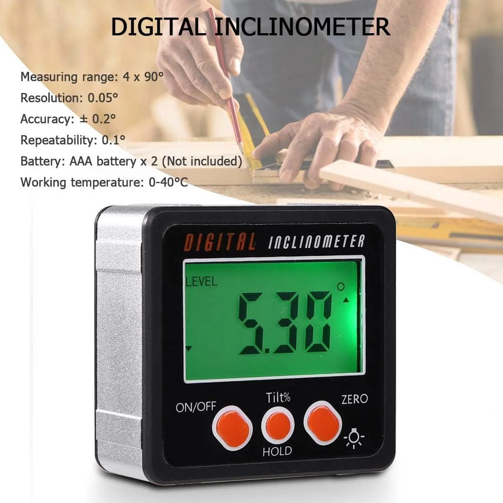 شیب سنج دیجیتال جعبه تراز زاویه یاب گونیا متر اریب LCD 0-360 درجه ابزار اندازه گیری گونیا الکترونیکی