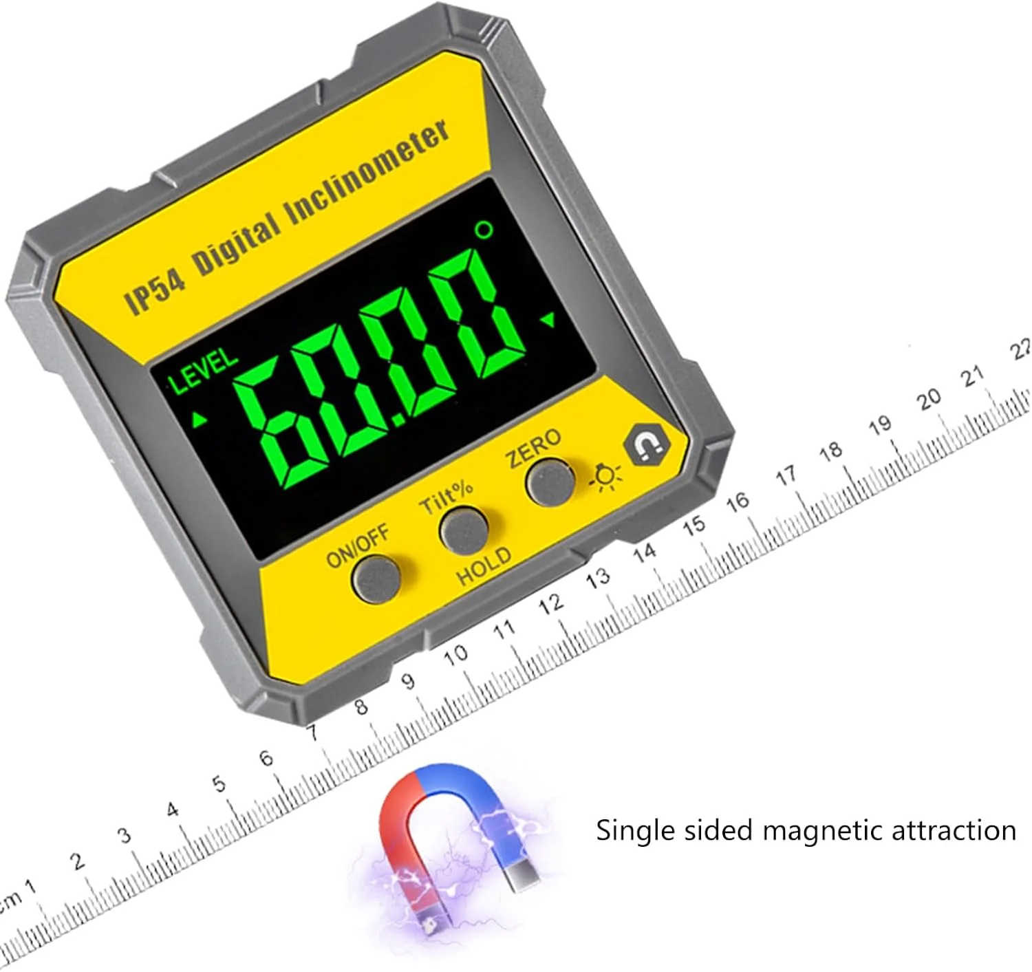 زاویه سنج دیجیتال ضد آب با صفحه نمایش LCD، زاویه یاب الکترونیکی دیجیتال، شیب سنج با پایه آلیاژی IP54