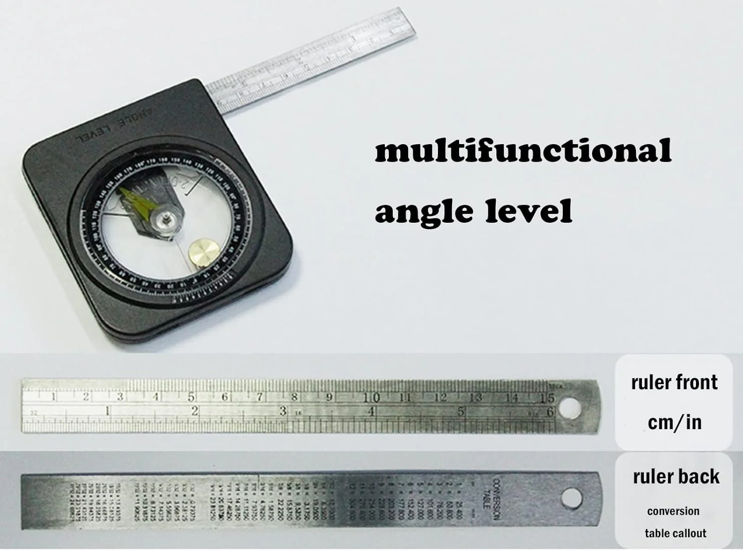 زاویه یاب KSZJSDAngle، تراز زاویه، ابزار نجاری، اندازه گیری زاویه دیسک 0 تا 180 درجه با خط کش استیل ضد زنگ، نقاله دقیق زاویه و طول برای مهندسی نجاری