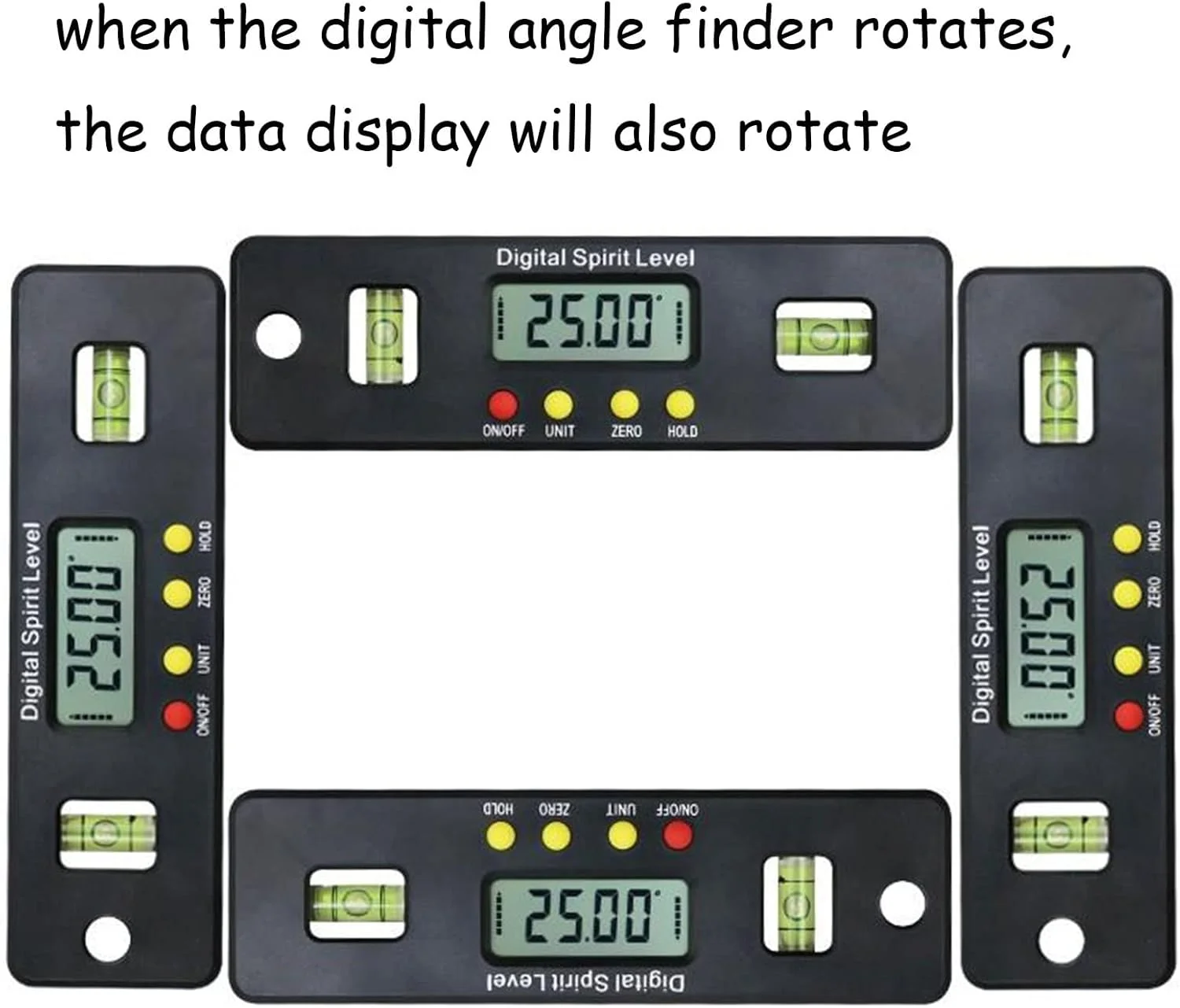 زاویه یاب دیجیتال، تراز، زاویه سنج، شیب سنج، ابزار دقیق اندازه گیری زاویه، محدوده اندازه گیری 4×90 درجه، مناسب برای نجاری، ساخت و ساز، بنایی و ماشین آلات (رنگ)
