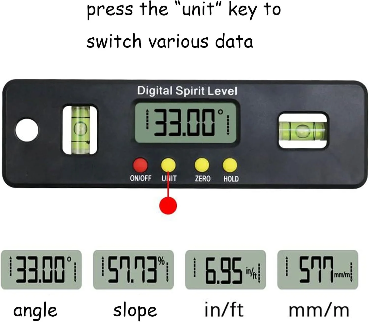 زاویه یاب دیجیتال، تراز، زاویه سنج، شیب سنج، ابزار دقیق اندازه گیری زاویه، محدوده اندازه گیری 4×90 درجه، مناسب برای نجاری، ساخت و ساز، بنایی و ماشین آلات (رنگ)