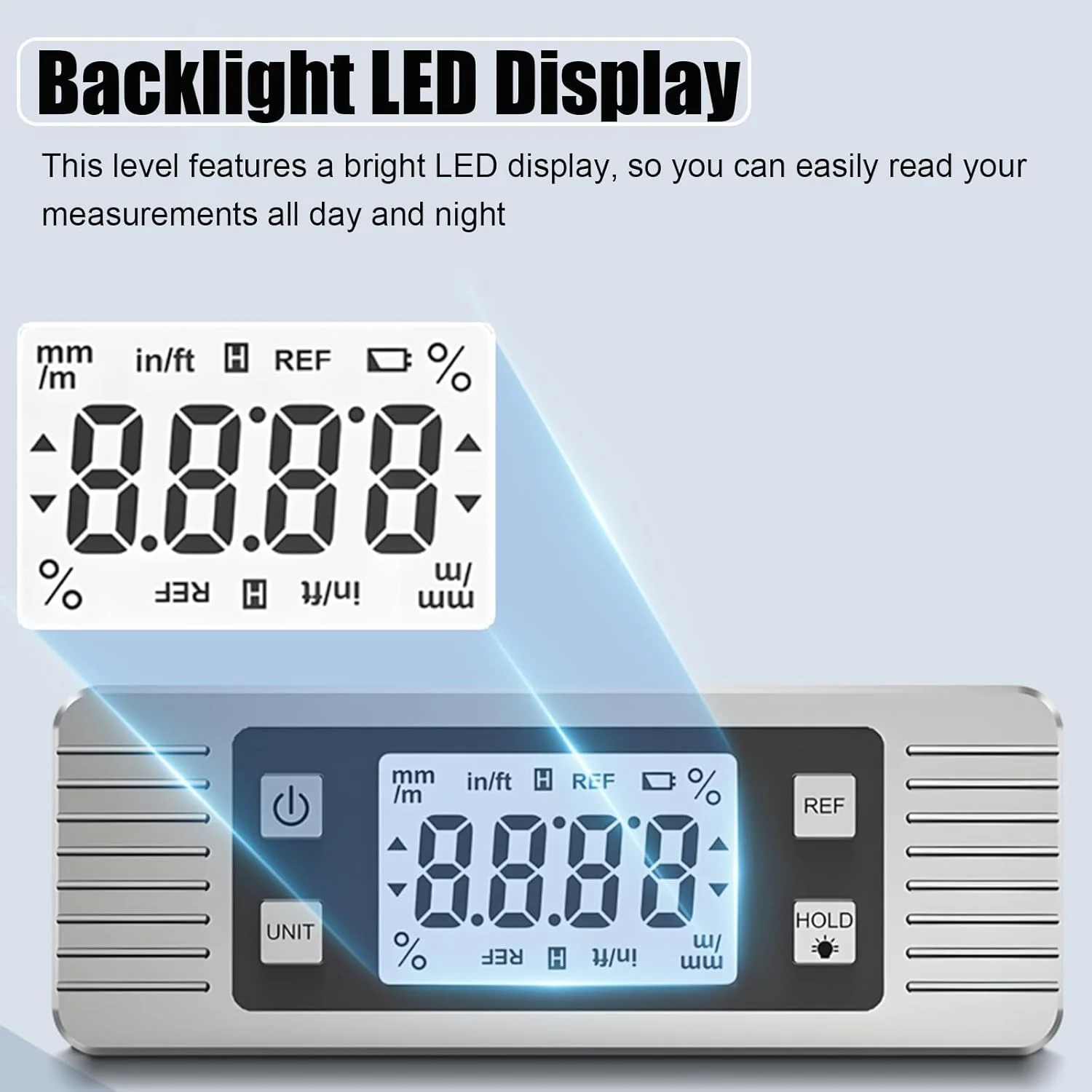 تراز دیجیتال، زاویه سنج، ابزار یافتن زاویه الکترونیکی مغناطیسی، نقاله، شیب سنج، ابزار نجاری با آهنربا برای ساخت و ساز، نجاری و ماشین آلات (نقره ای)