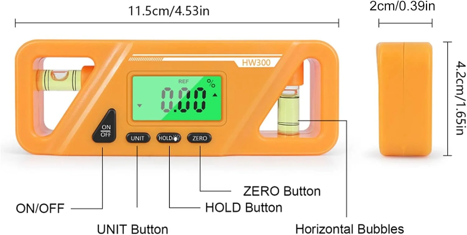 شیب سنج دیجیتال پلاستیکی ABS با پایه مغناطیسی برای اندازه گیری زاویه تراز برای پردازش چوب و تعمیر خودرو (زرد)
