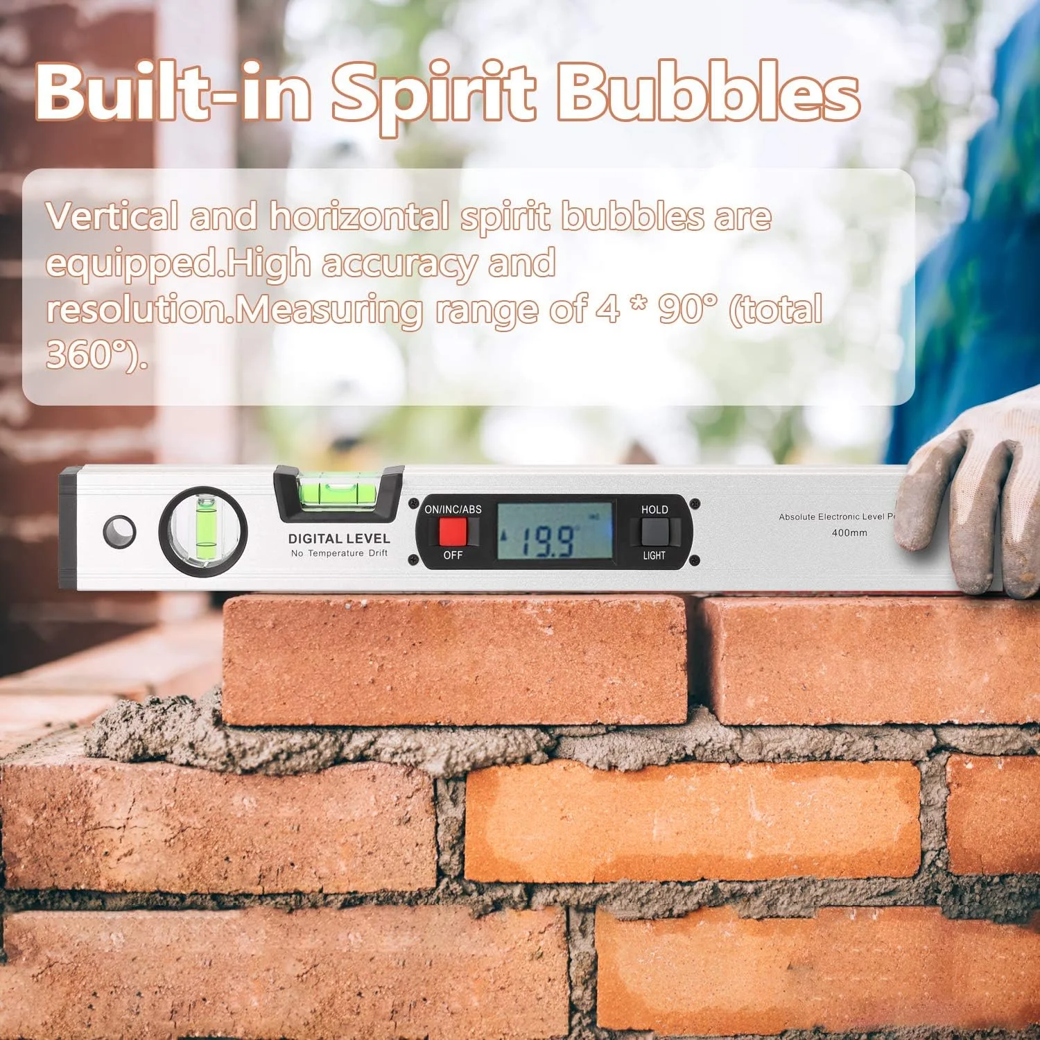 زاویه یاب دیجیتال دوسلف، تراز الکترونیکی 360 درجه (400 میلی متر)