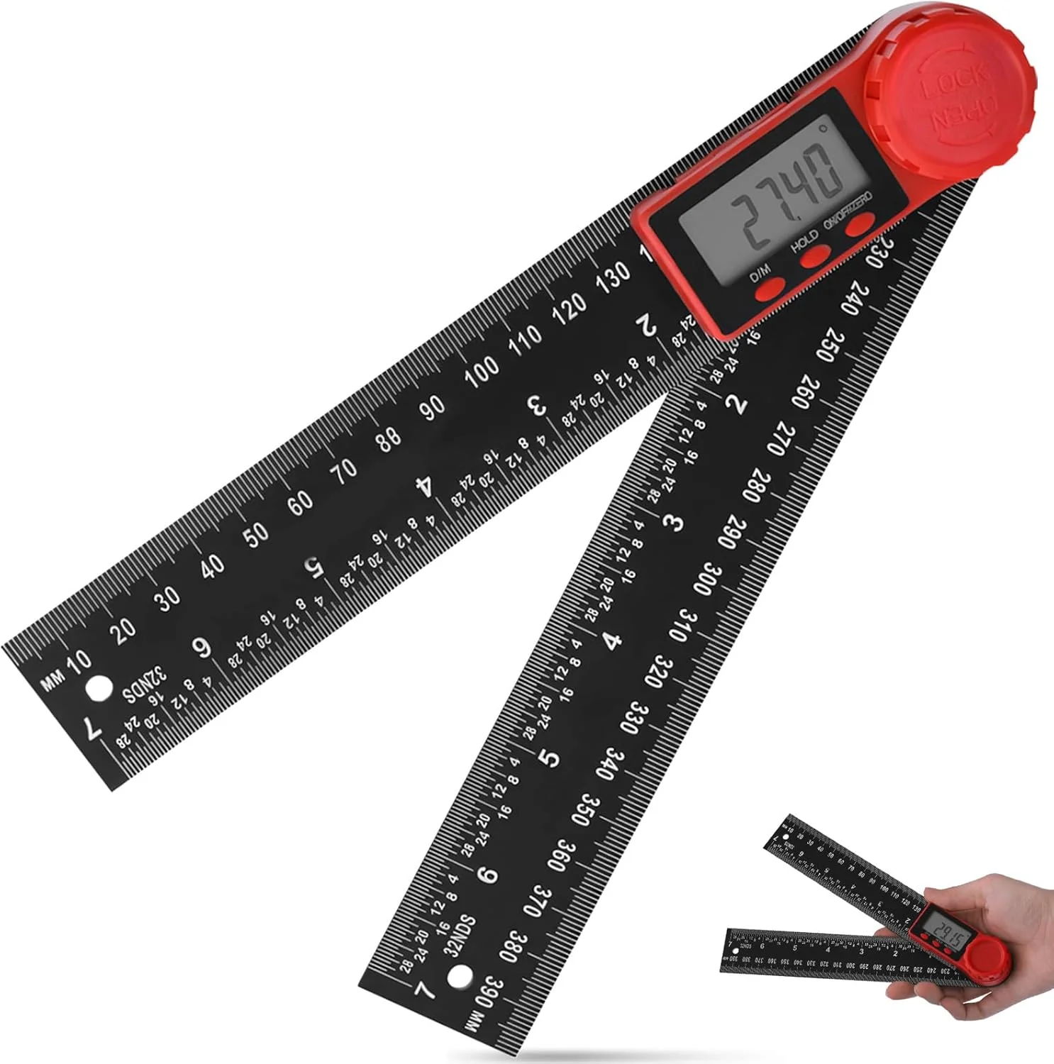 زاویه یاب دیجیتال 200 میلی متری / 7 اینچی با صفحه نمایش LCD، زاویه سنج دقیق 360 درجه، ابزار اندازه گیری زاویه الکترونیکی برای نجاری، ساخت و ساز، تعمیر، درودگری، پروژه های DIY