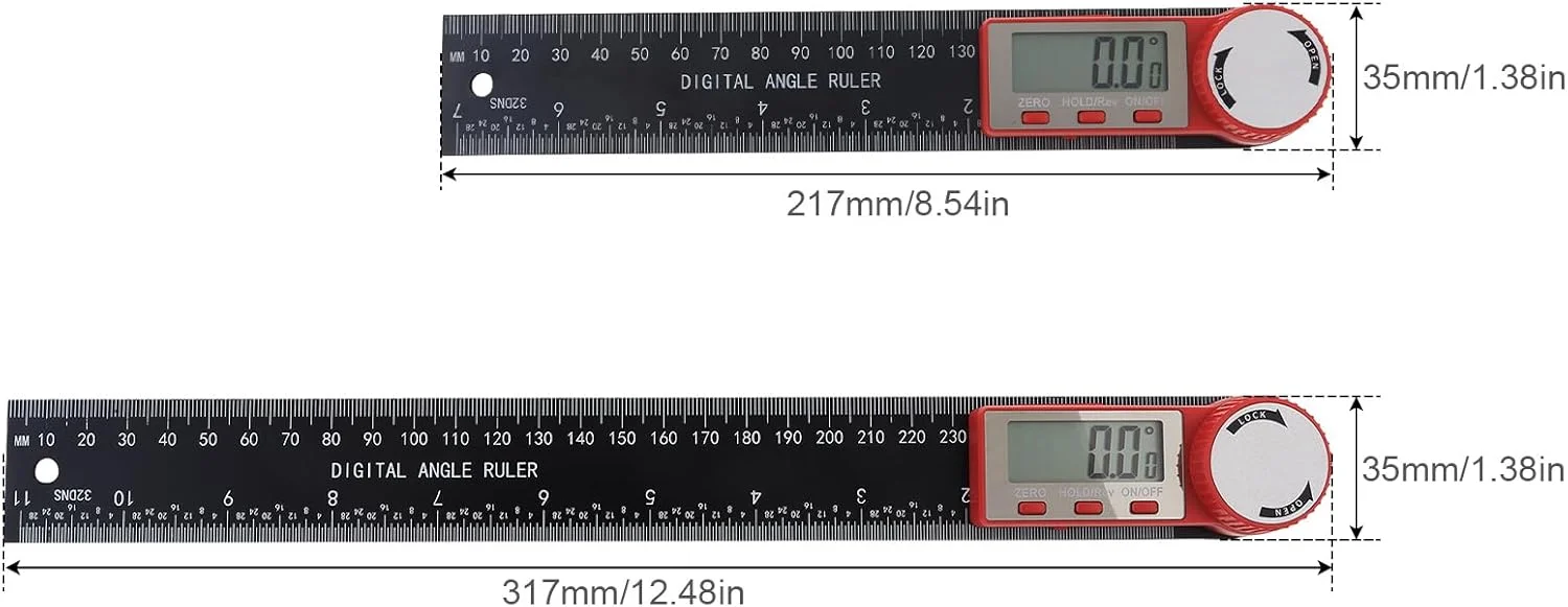 زاویه یاب دیجیتال Smgda، زاویه سنج دیجیتال 200mm/7 اینچی، آشکارساز زاویه داخلی و خارجی نجاری، ابزار اندازه گیری زاویه برای اندازه گیری/نجاری/ساخت و ساز (300mm)