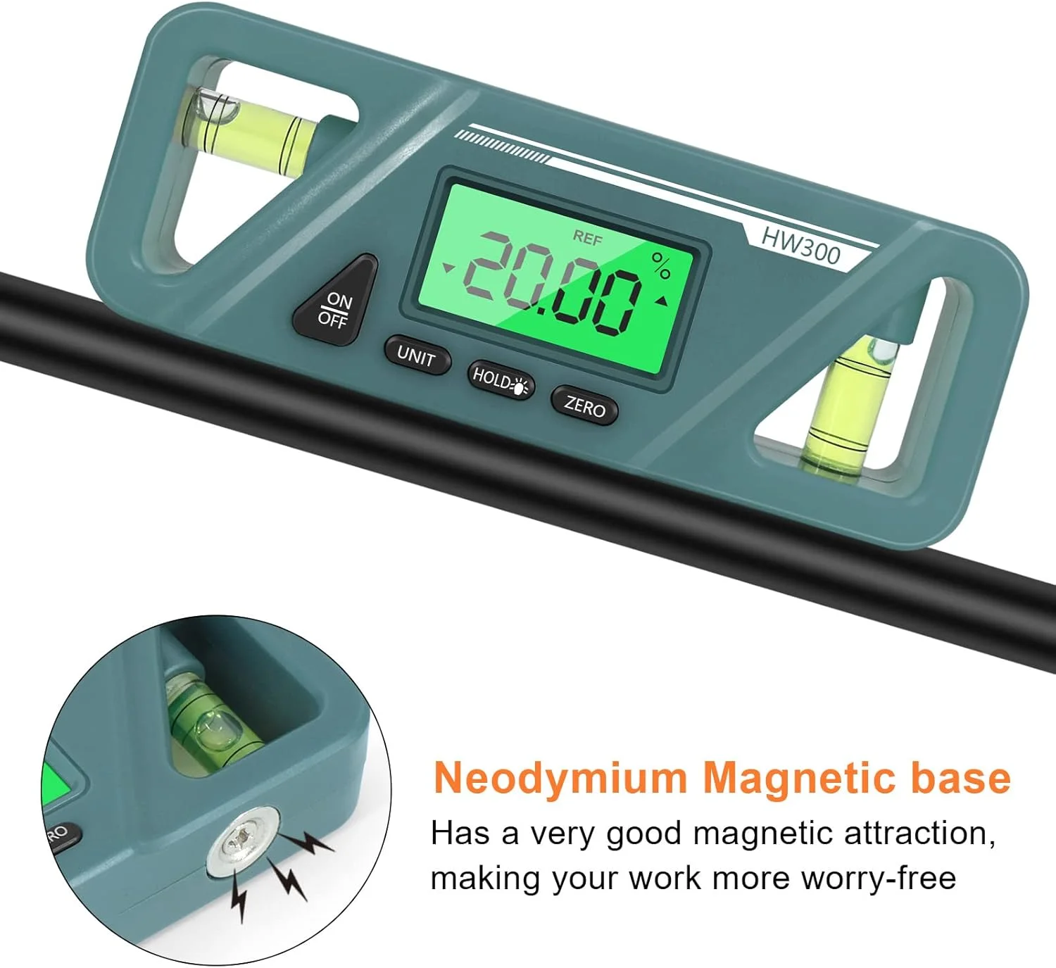 شیب سنج دیجیتال OUNA، شیب سنج مغناطیسی دیجیتال اندازه گیری مطلق و نسبی زاویه و تبدیل شیب، ترازوی شیب دار چند منظوره، صفحه نمایش LCD با نور پس زمینه