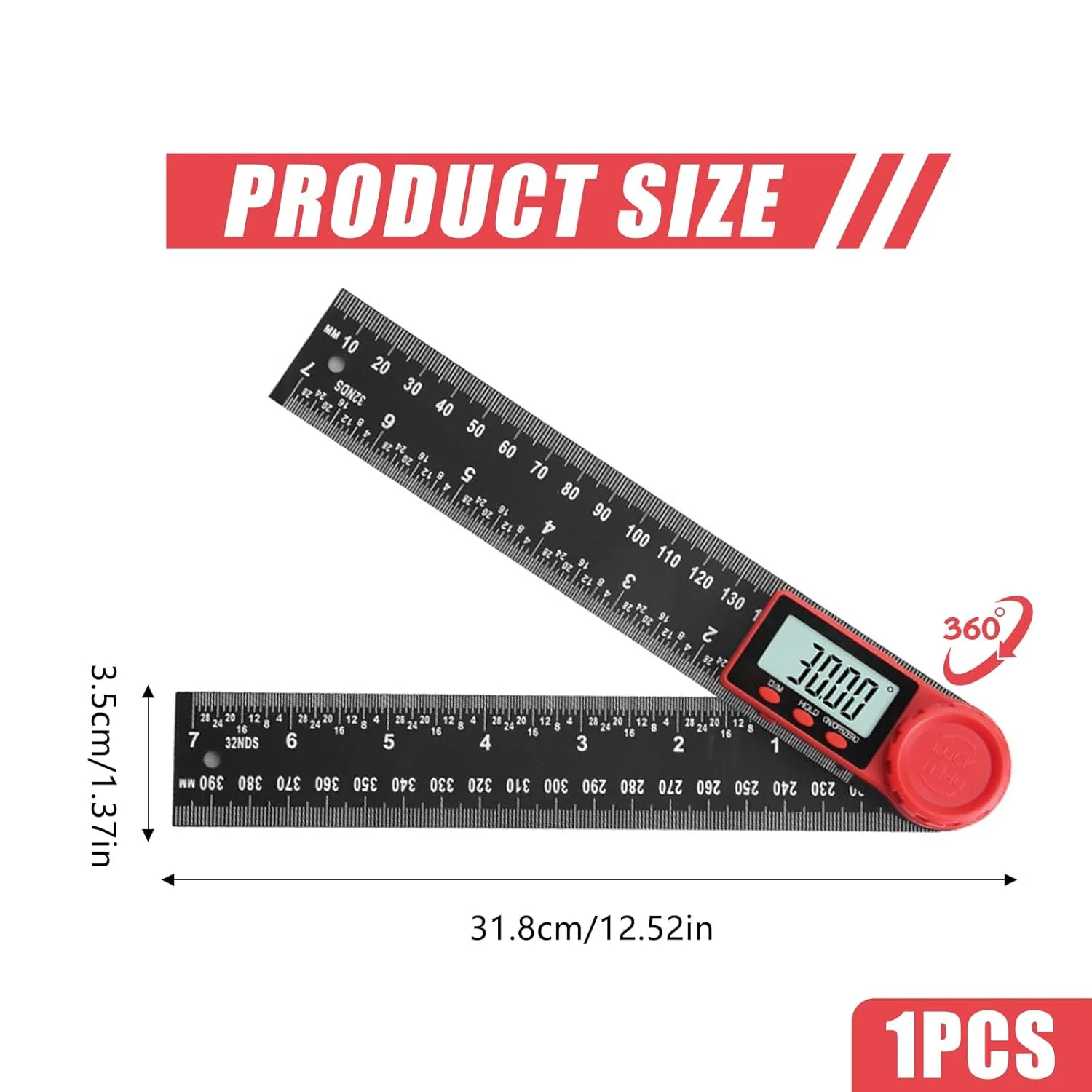 زاویه یاب دیجیتال، 200 میلی متر/7 اینچ، شیب سنج دیجیتال، ابزار اندازه گیری زاویه، خط کش زاویه ای با صفحه نمایش LCD برای نجاری، ساخت و ساز، تعمیرات