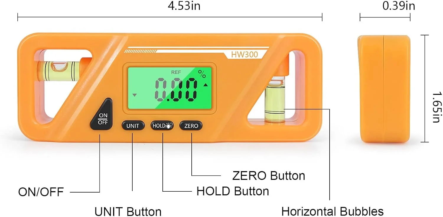 شیب سنج OUNA، زاویه سنج دیجیتال مغناطیسی، اندازه گیری مطلق و نسبی زاویه و تبدیل شیب، شیب سنج چند منظوره، صفحه نمایش LCD با نور پس زمینه