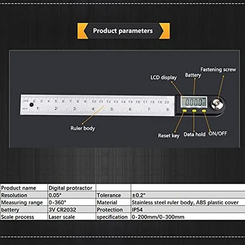 زاویه سنج دیجیتال GZDodek 200mm/300mm، گونیومتر 360 درجه، ابزار اندازه گیری زاویه، خط کش زاویه استیل ضد زنگ، ابزار اندازه گیری نجاری (0-300mm) زاویه سنج دیجیتال GZDodek 200mm/300mm، گونیومتر 360 درجه، ابزار اندازه گیری زاویه، خط کش زاویه استیل ضد زنگ، ابزار اندازه گیری نجاری (0-300mm)