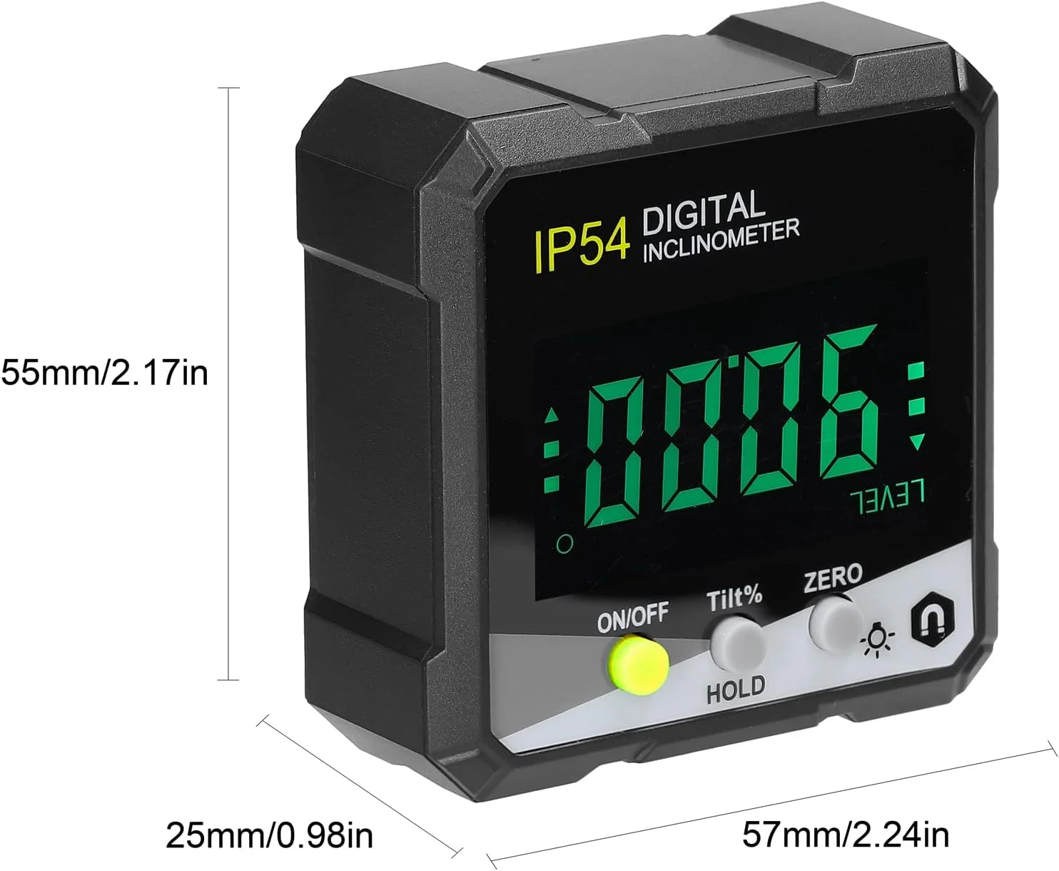 شیب سنج دیجیتال قابل حمل IP54 با نور پس زمینه LCD، زاویه سنج دیجیتال، ترازوی شیب، آهنربای یک طرفه، زاویه سنج چند منظوره، حالت اندازه گیری مطلق نسبی، نگهدارنده داده