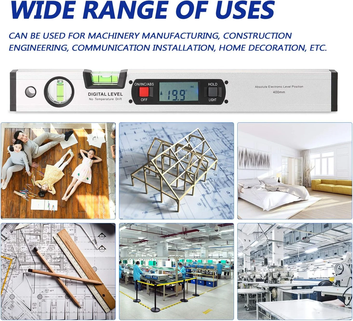 زاویه یاب دیجیتال 400 میلی متری Fawoonu، تراز الکترونیکی، شیب سنج 360 درجه با تستر شیب زاویه ای