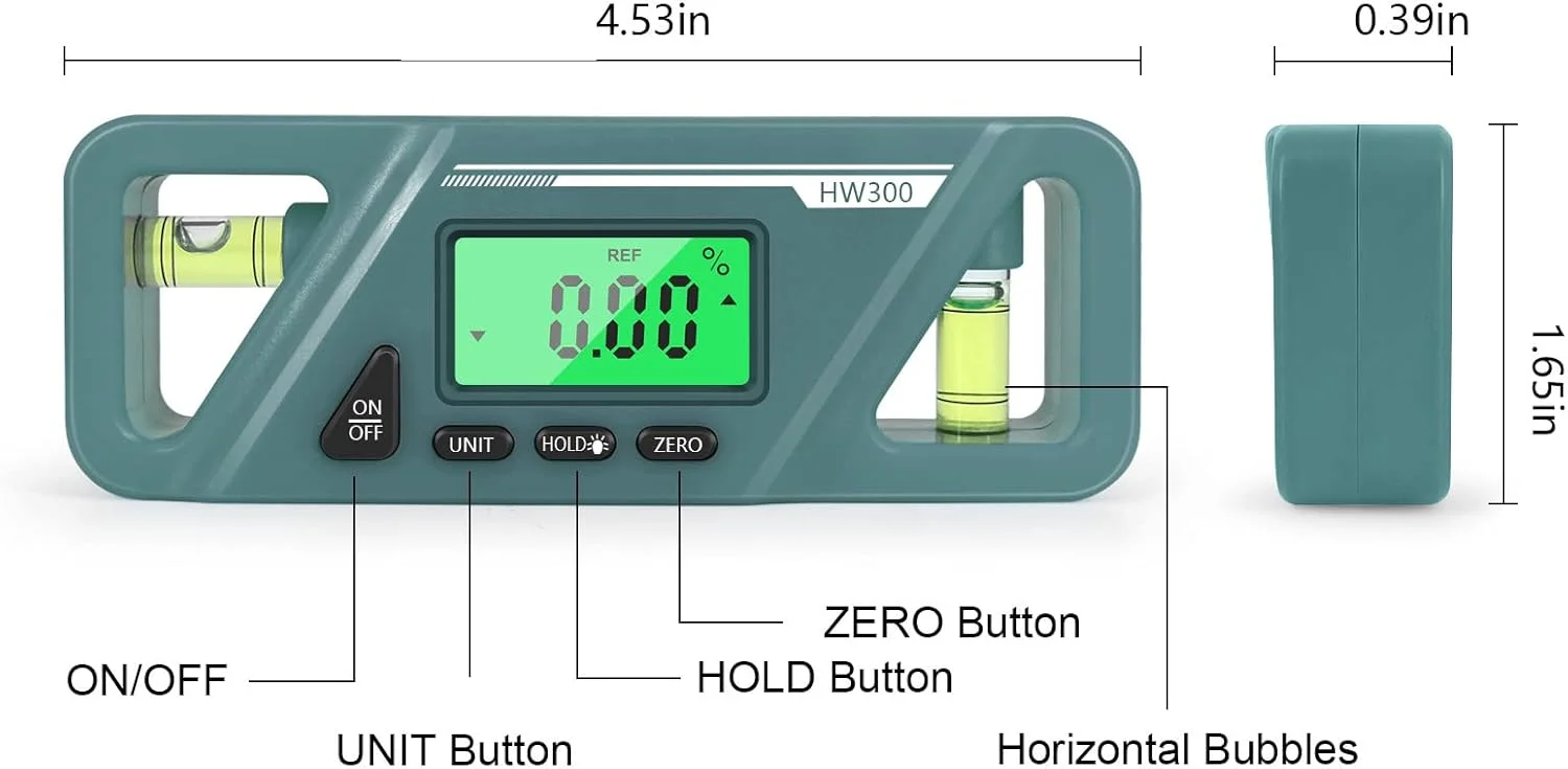 شیب سنج دیجیتال Irovami، زاویه سنج دیجیتال مطلق و نسبی، تبدیل زاویه و شیب، شیب سنج چند منظوره، صفحه نمایش LCD با نور پس زمینه